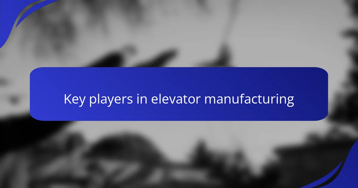 Key players in elevator manufacturing